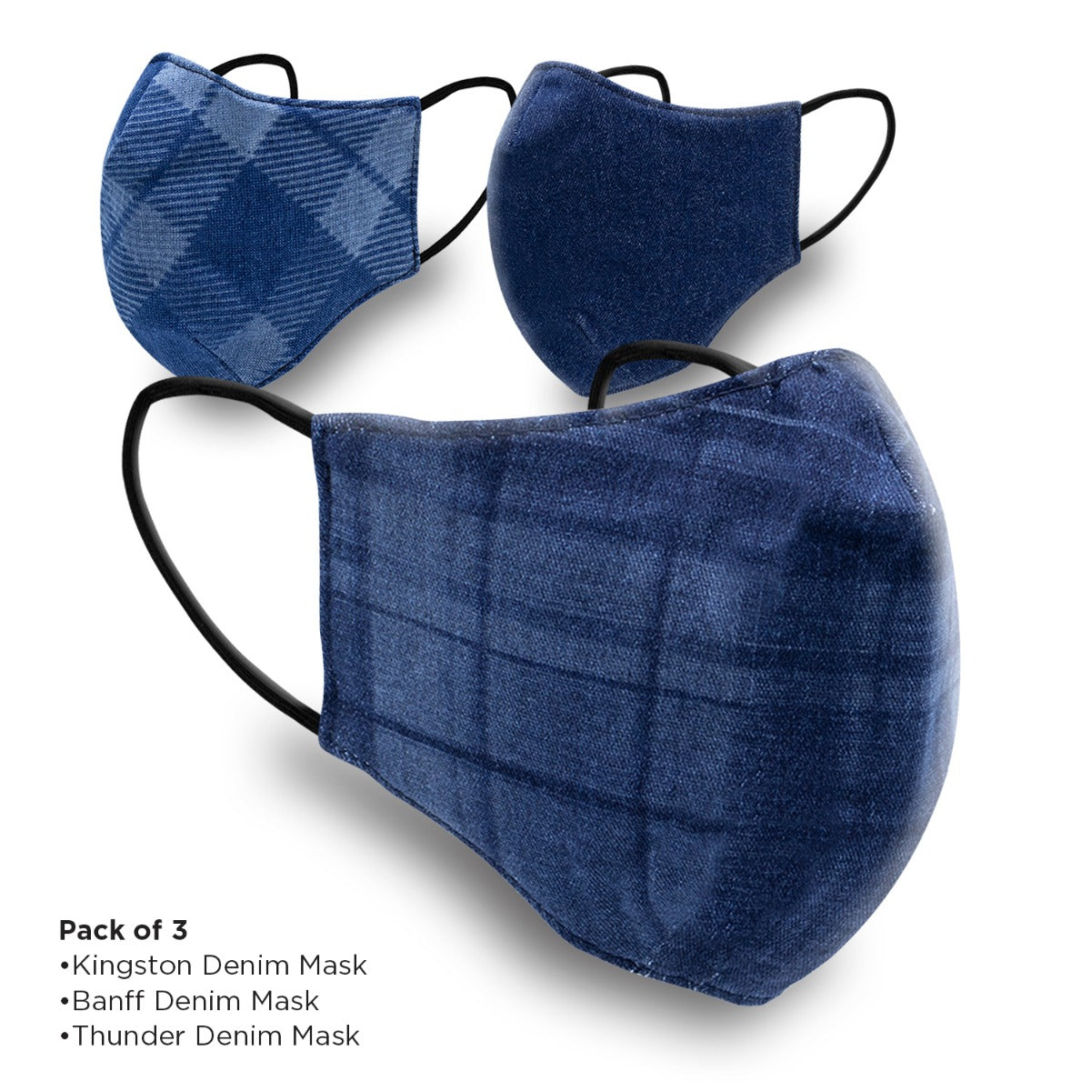 Professional Denim Washable Face Mask 3pcs (Thunder, Banff, Kingston)